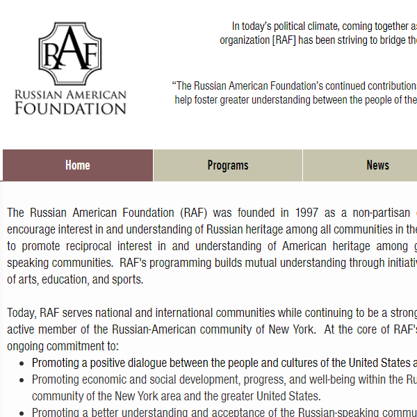 Russian Speaking Organizations in USA - Russian American Foundation